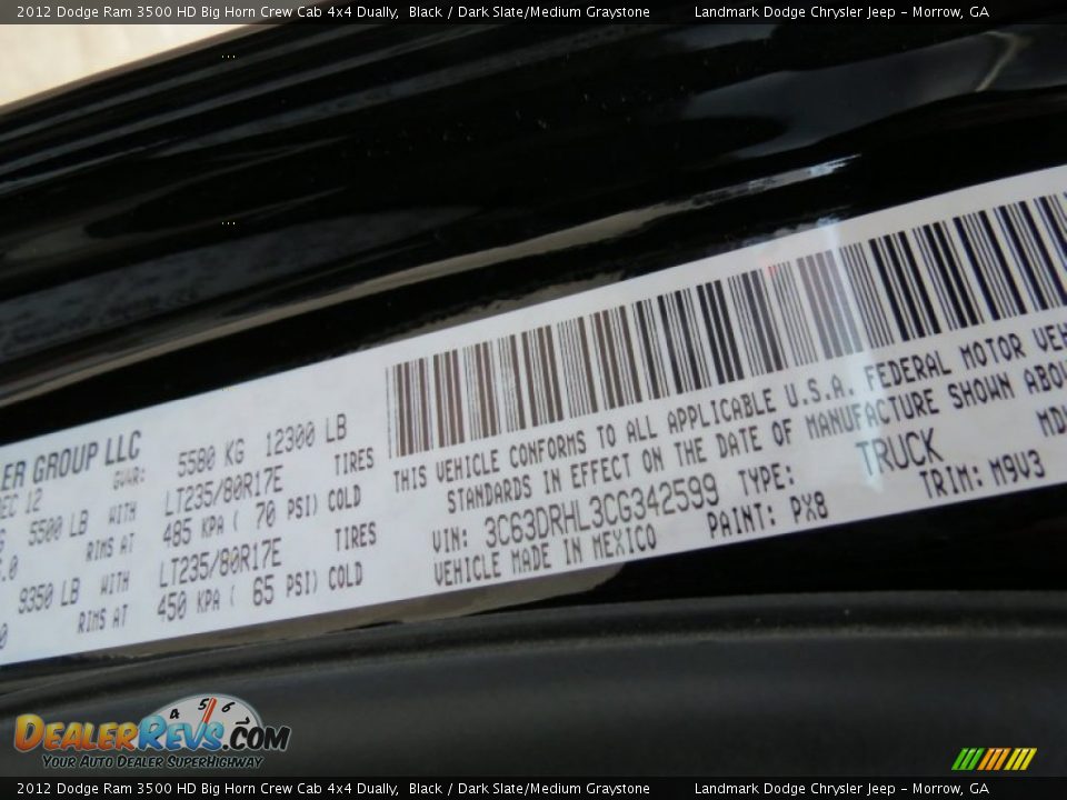 2012 Dodge Ram 3500 HD Big Horn Crew Cab 4x4 Dually Black / Dark Slate/Medium Graystone Photo #11
