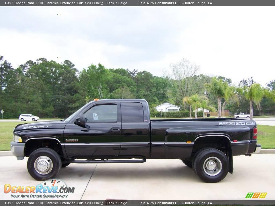 1997 Dodge Ram 3500 Laramie Extended Cab 4x4 Dually Black / Beige Photo #6