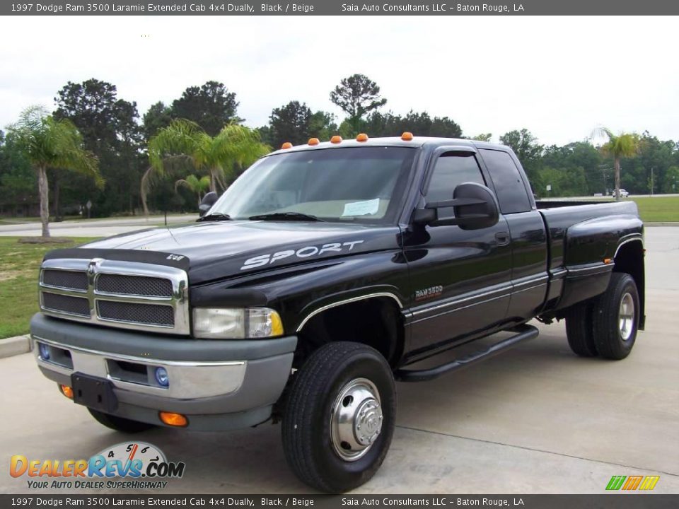 1997 Dodge Ram 3500 Laramie Extended Cab 4x4 Dually Black / Beige Photo #7