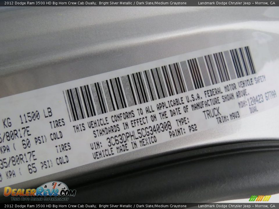 2012 Dodge Ram 3500 HD Big Horn Crew Cab Dually Bright Silver Metallic / Dark Slate/Medium Graystone Photo #11