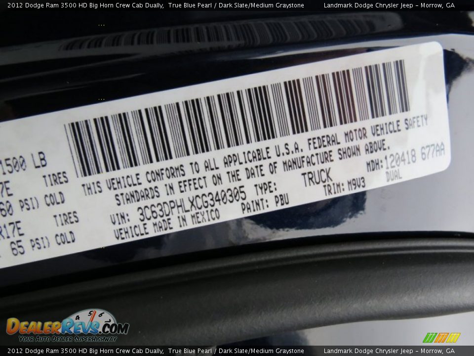 2012 Dodge Ram 3500 HD Big Horn Crew Cab Dually True Blue Pearl / Dark Slate/Medium Graystone Photo #11