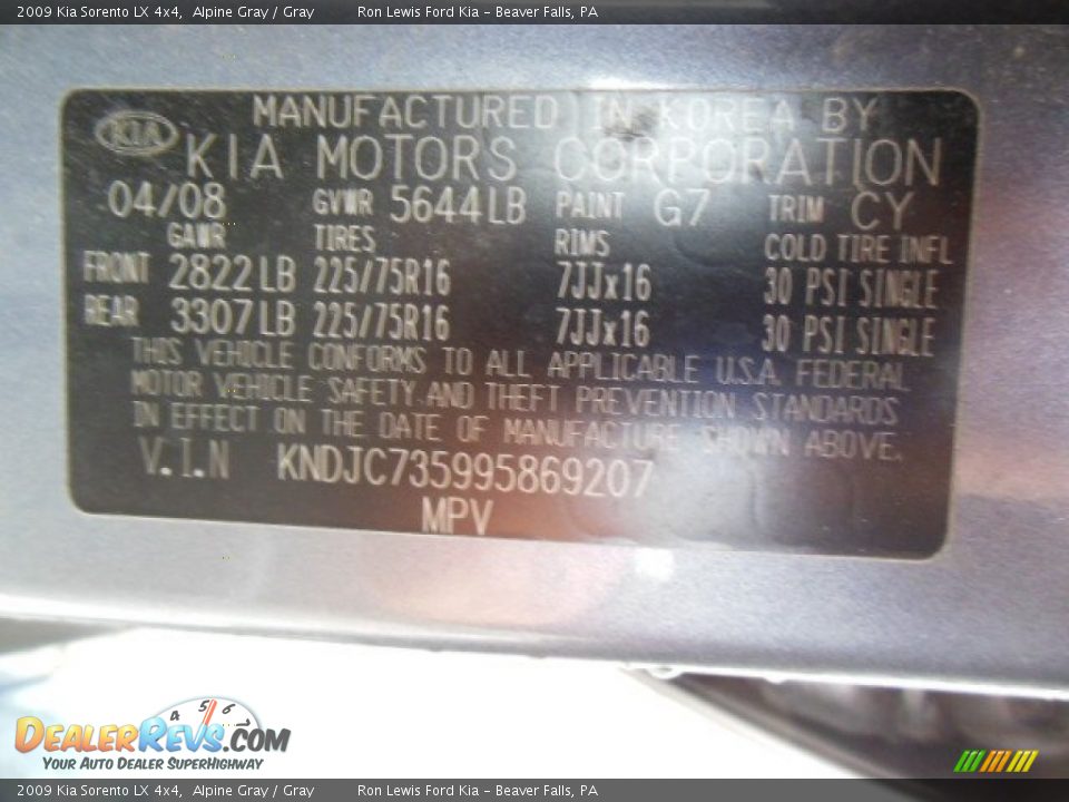 2009 Kia Sorento LX 4x4 Alpine Gray / Gray Photo #20