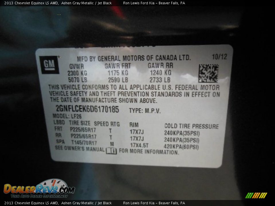 2013 Chevrolet Equinox LS AWD Ashen Gray Metallic / Jet Black Photo #20