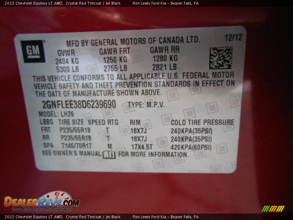 2013 Chevrolet Equinox LT AWD Crystal Red Tintcoat / Jet Black Photo #20