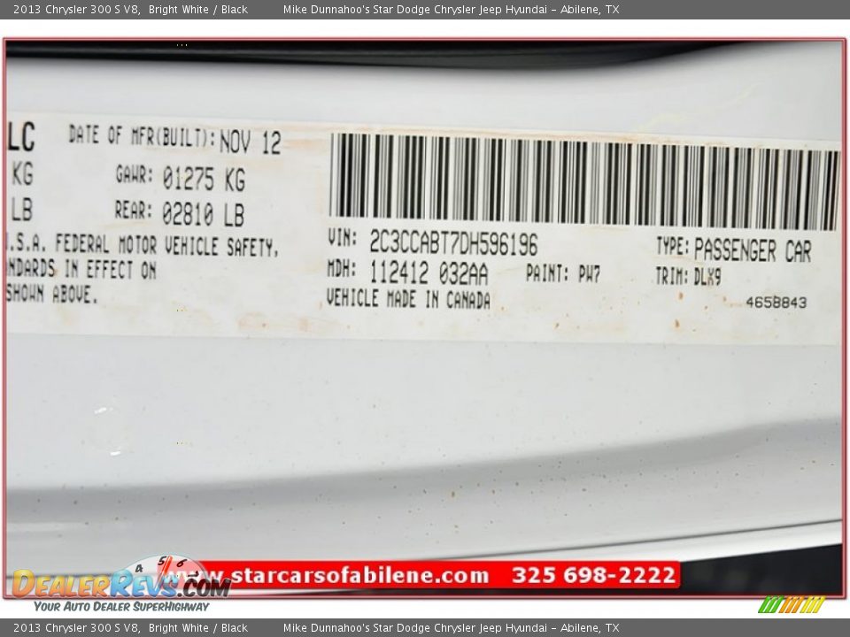 2013 Chrysler 300 S V8 Bright White / Black Photo #10