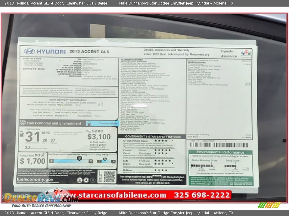 2013 Hyundai Accent GLS 4 Door Clearwater Blue / Beige Photo #3