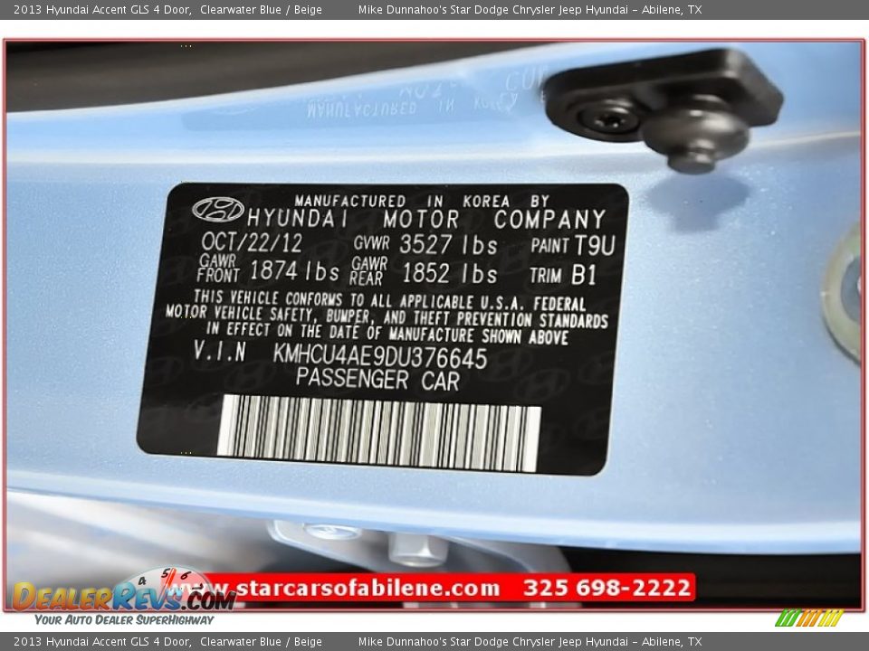 2013 Hyundai Accent GLS 4 Door Clearwater Blue / Beige Photo #11