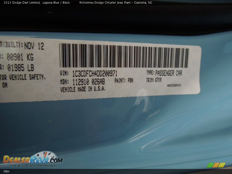 Dodge Color Code PBH Laguna Blue