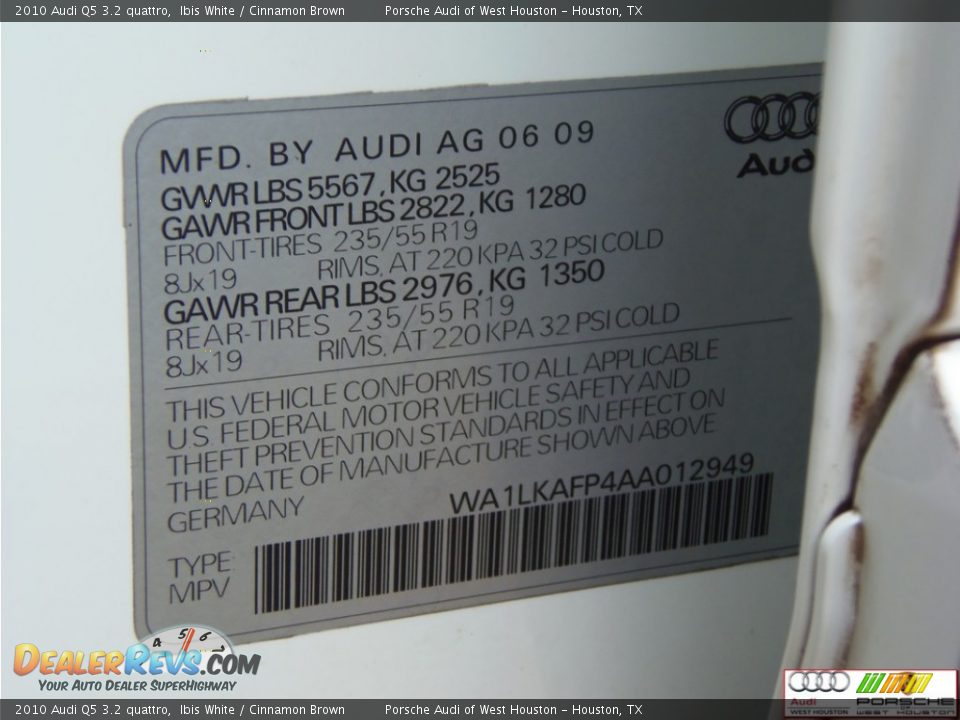 2010 Audi Q5 3.2 quattro Ibis White / Cinnamon Brown Photo #36