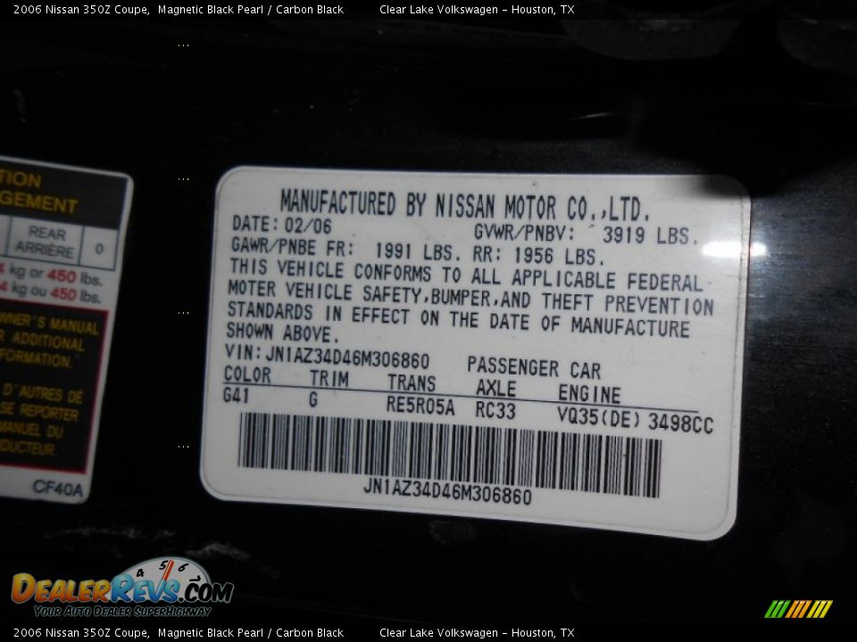 2006 Nissan 350Z Coupe Magnetic Black Pearl / Carbon Black Photo #27