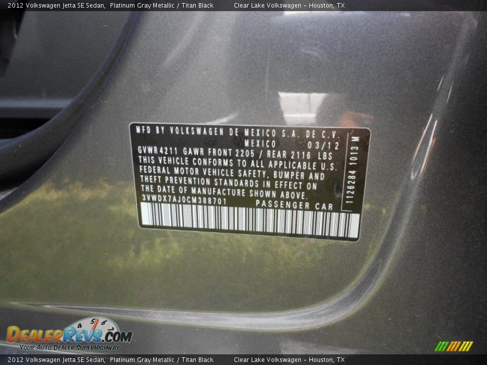 2012 Volkswagen Jetta SE Sedan Platinum Gray Metallic / Titan Black Photo #23