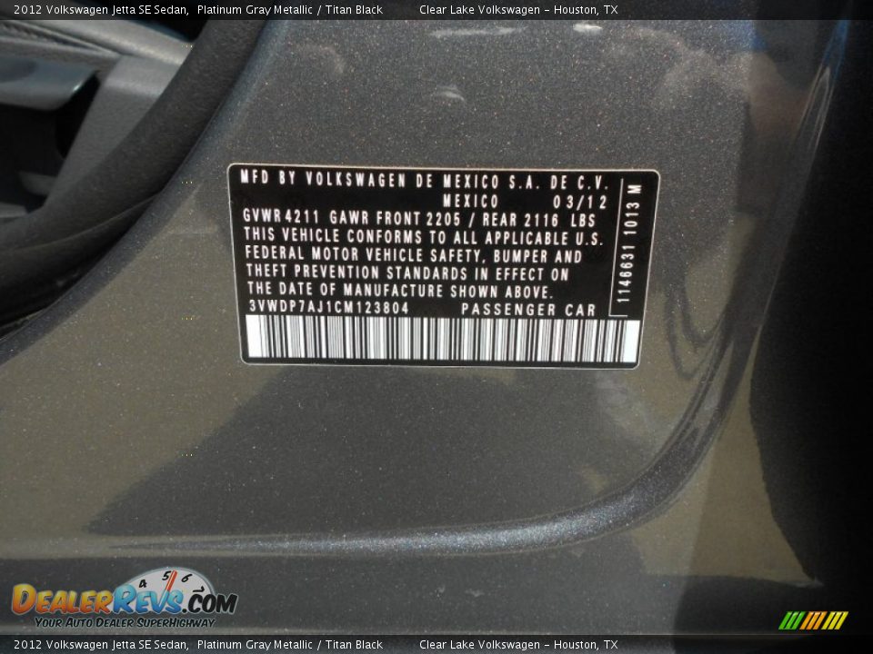 2012 Volkswagen Jetta SE Sedan Platinum Gray Metallic / Titan Black Photo #23