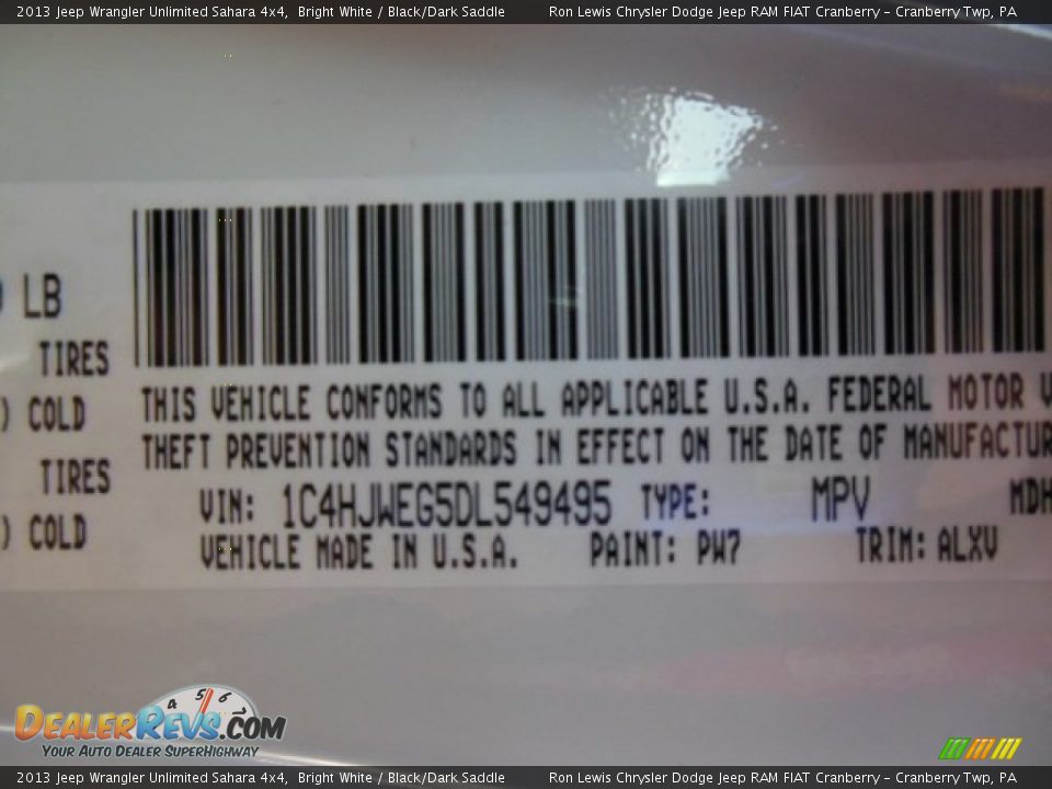 2013 Jeep Wrangler Unlimited Sahara 4x4 Bright White / Black/Dark Saddle Photo #20