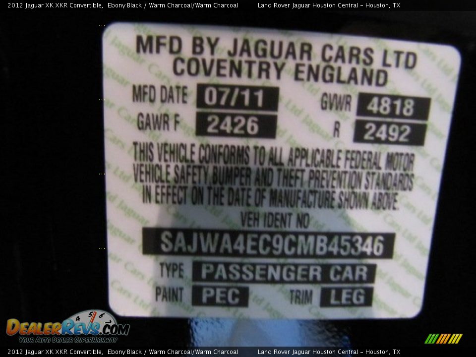 2012 Jaguar XK XKR Convertible Ebony Black / Warm Charcoal/Warm Charcoal Photo #17