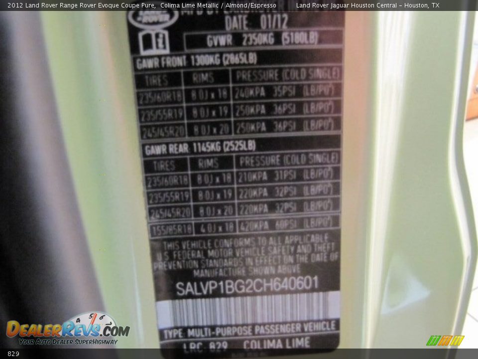 Land Rover Color Code 829 Colima Lime Metallic