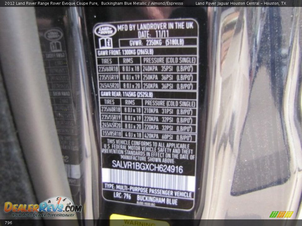 Land Rover Color Code 796 Buckingham Blue Metallic