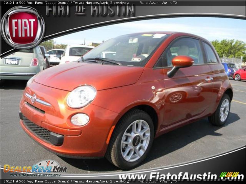 2012 Fiat 500 Pop Rame (Copper Orange) / Tessuto Marrone/Avorio (Brown/Ivory) Photo #1