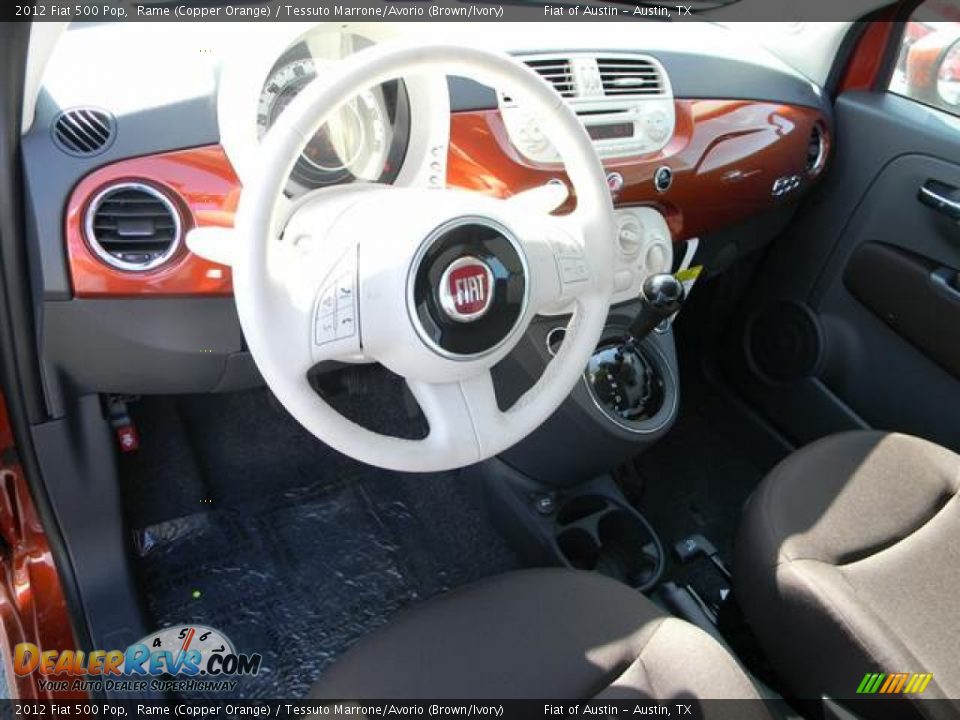 2012 Fiat 500 Pop Rame (Copper Orange) / Tessuto Marrone/Avorio (Brown/Ivory) Photo #5