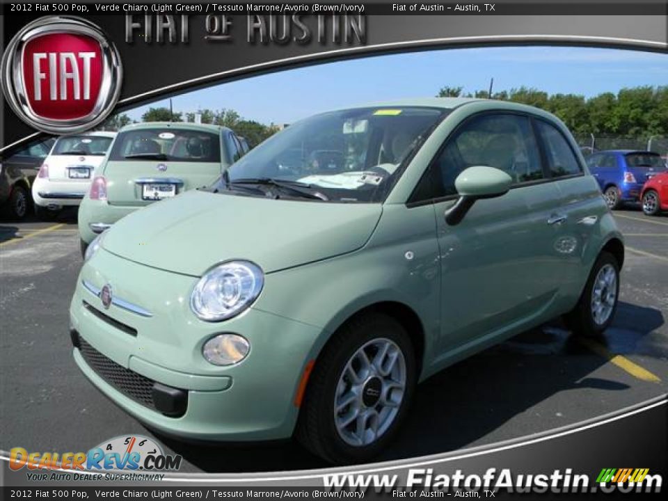 2012 Fiat 500 Pop Verde Chiaro (Light Green) / Tessuto Marrone/Avorio (Brown/Ivory) Photo #1