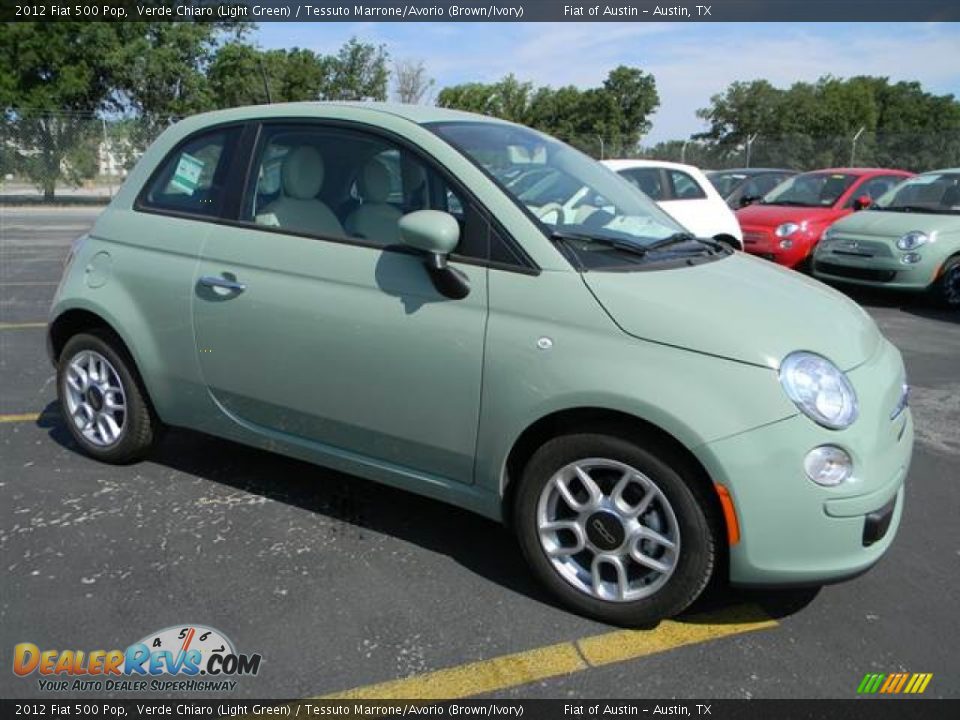 2012 Fiat 500 Pop Verde Chiaro (Light Green) / Tessuto Marrone/Avorio (Brown/Ivory) Photo #2
