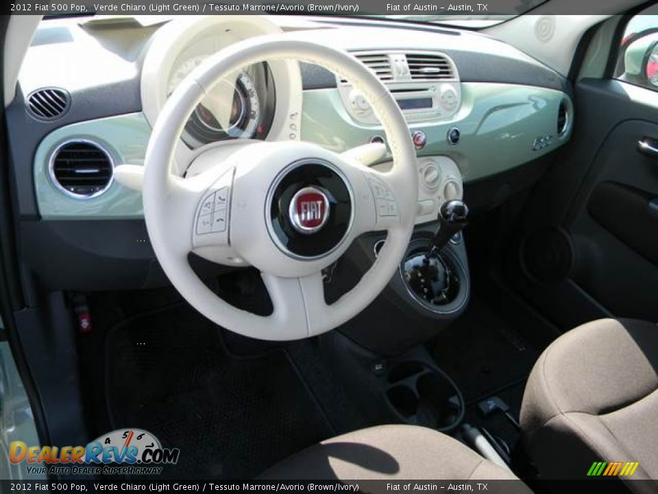 2012 Fiat 500 Pop Verde Chiaro (Light Green) / Tessuto Marrone/Avorio (Brown/Ivory) Photo #6