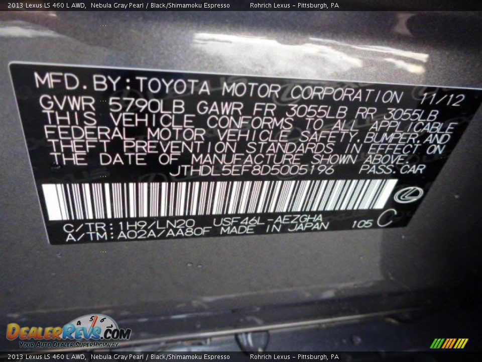 2013 Lexus LS 460 L AWD Nebula Gray Pearl / Black/Shimamoku Espresso Photo #18