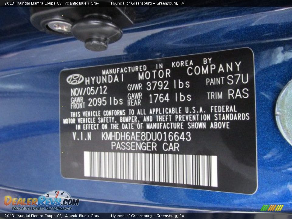 2013 Hyundai Elantra Coupe GS Atlantic Blue / Gray Photo #10