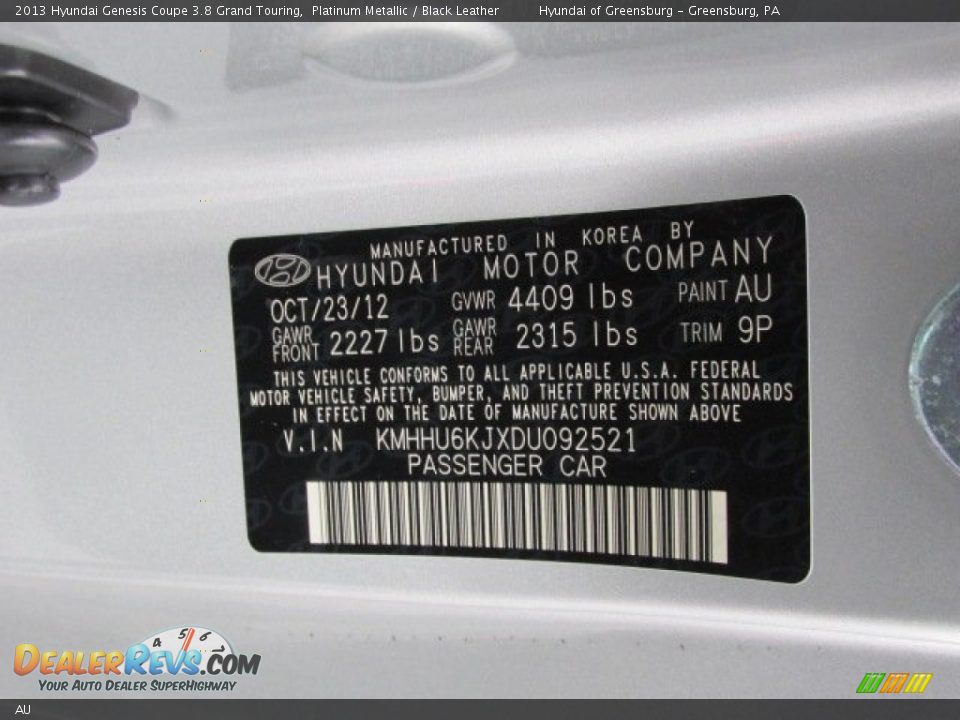 Hyundai Color Code AU Platinum Metallic