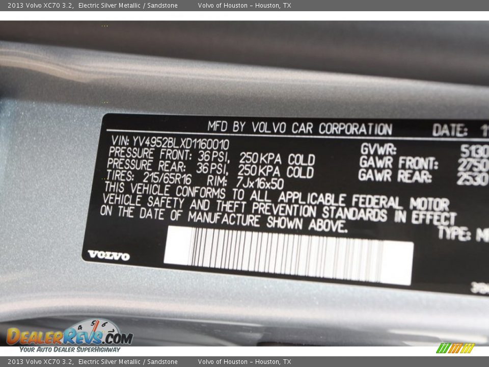 2013 Volvo XC70 3.2 Electric Silver Metallic / Sandstone Photo #31