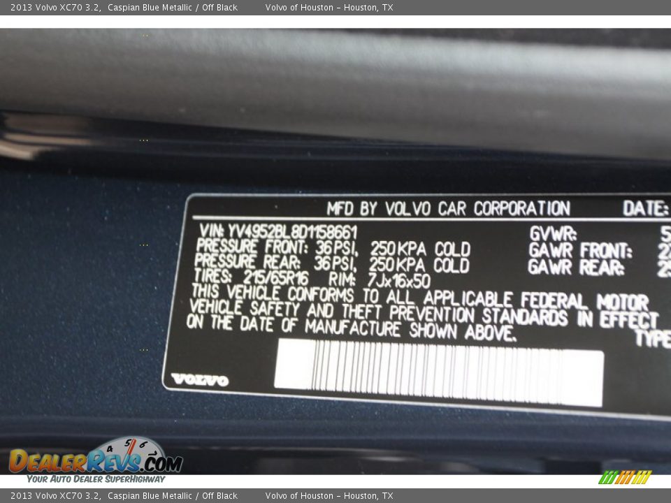 2013 Volvo XC70 3.2 Caspian Blue Metallic / Off Black Photo #32