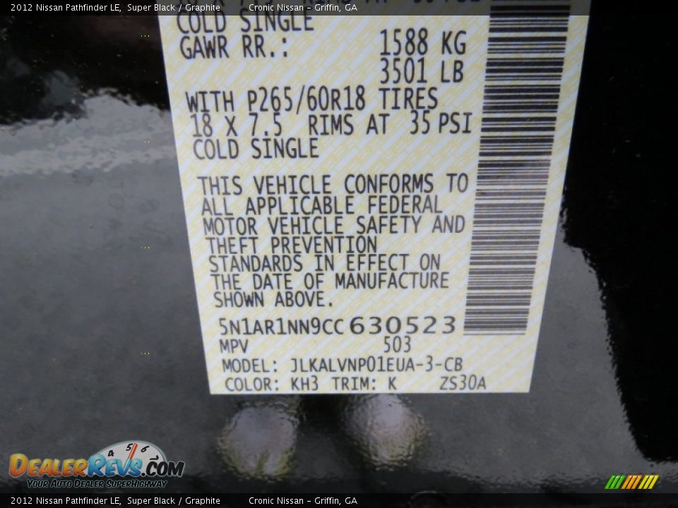 2012 Nissan Pathfinder LE Super Black / Graphite Photo #18
