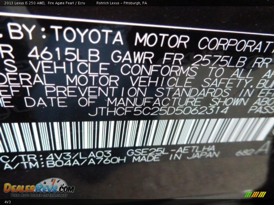 Lexus Color Code 4V3 Fire Agate Pearl