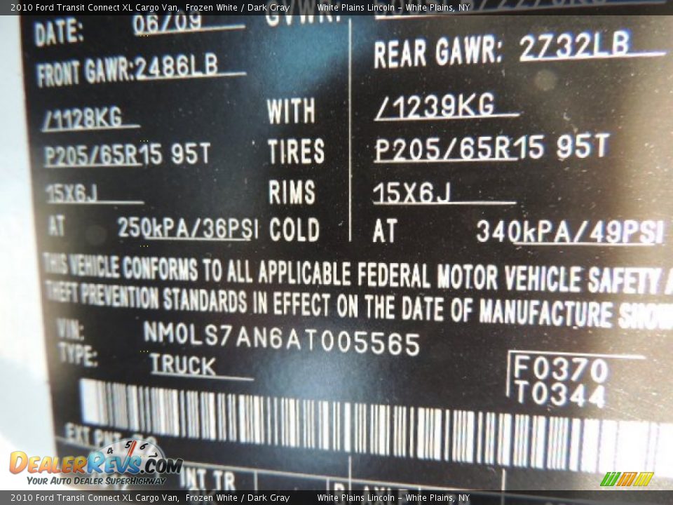 2010 Ford Transit Connect XL Cargo Van Frozen White / Dark Gray Photo #18