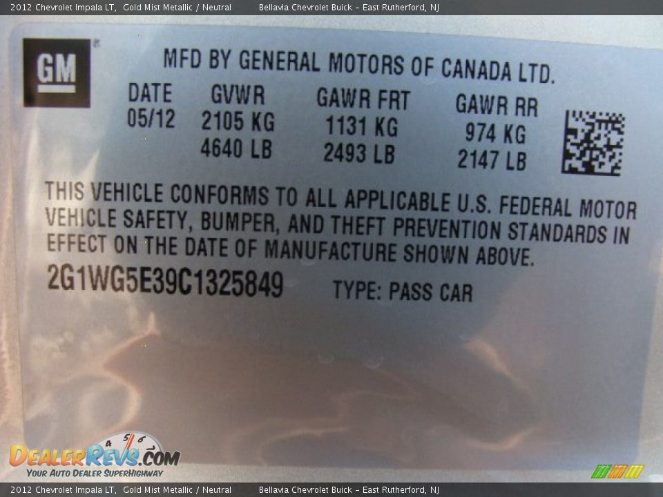 2012 Chevrolet Impala LT Gold Mist Metallic / Neutral Photo #15