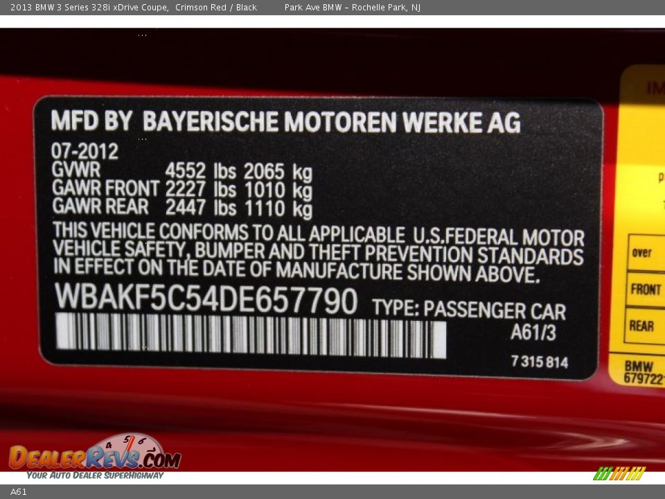 BMW Color Code A61 Crimson Red