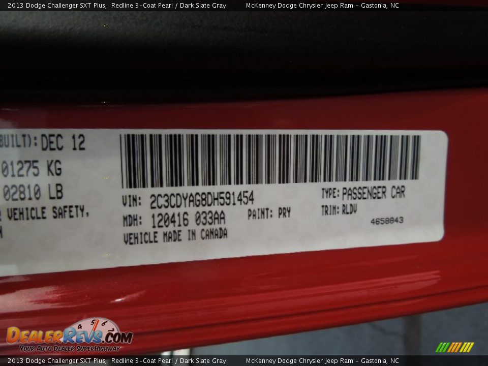 2013 Dodge Challenger SXT Plus Redline 3-Coat Pearl / Dark Slate Gray Photo #7