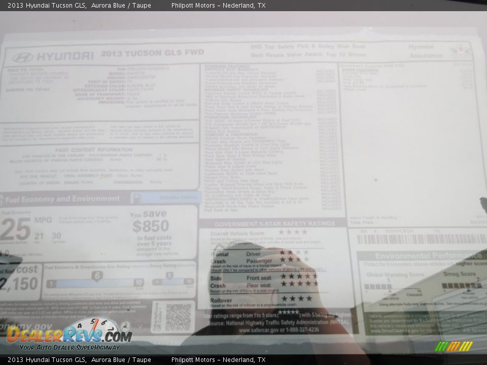 2013 Hyundai Tucson GLS Aurora Blue / Taupe Photo #34