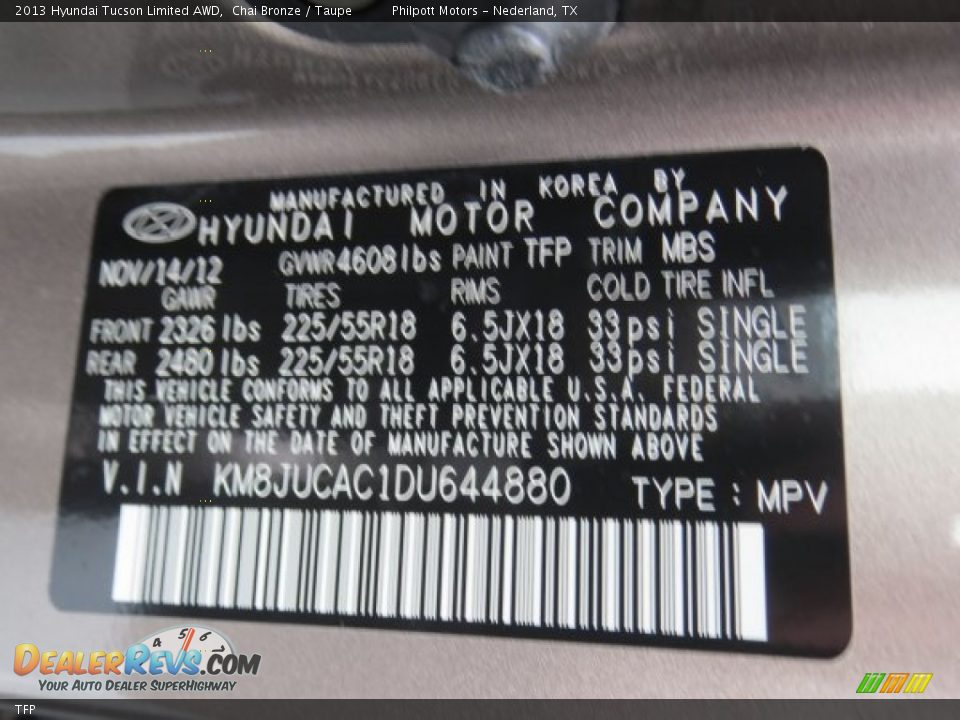 Hyundai Color Code TFP Chai Bronze