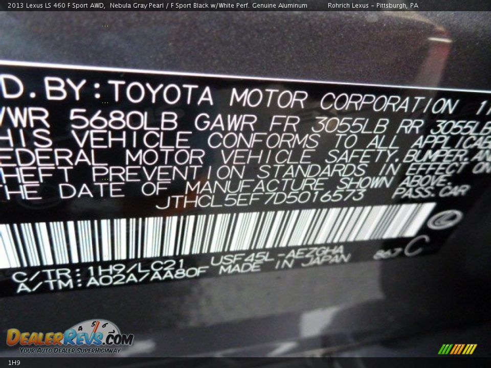Lexus Color Code 1H9 Nebula Gray Pearl
