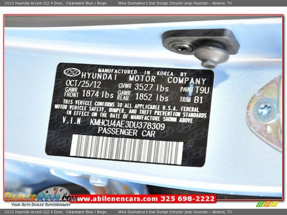 2013 Hyundai Accent GLS 4 Door Clearwater Blue / Beige Photo #11