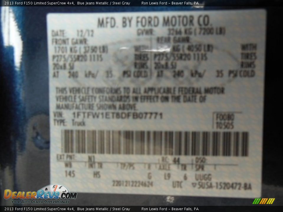 2013 Ford F150 Limited SuperCrew 4x4 Blue Jeans Metallic / Steel Gray Photo #20