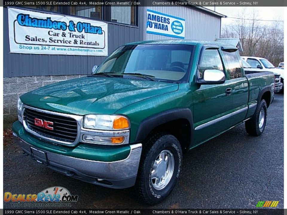 1999 GMC Sierra 1500 SLE Extended Cab 4x4 Meadow Green Metallic / Oak Photo #1