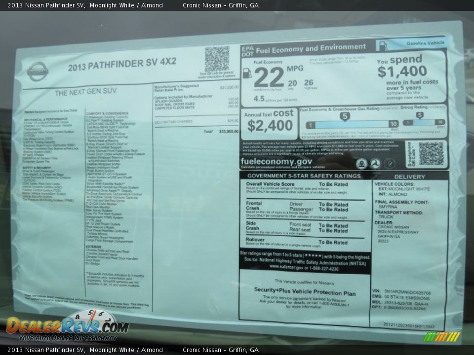 2013 Nissan Pathfinder SV Window Sticker Photo #13