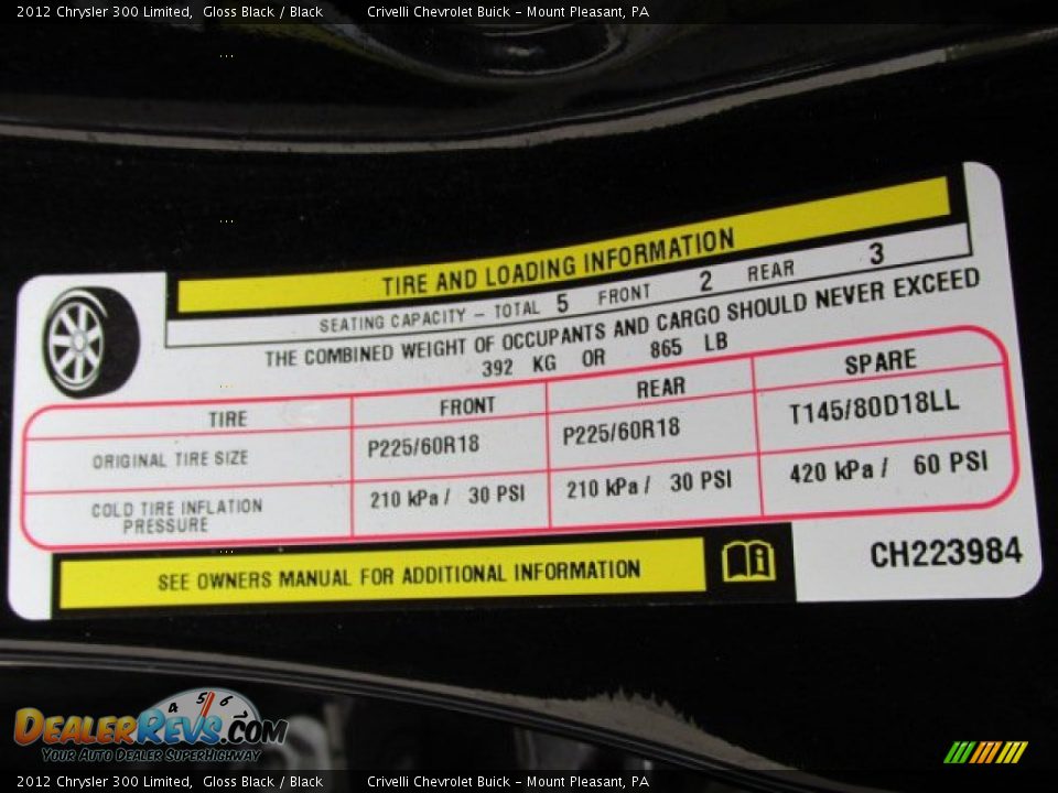 2012 Chrysler 300 Limited Gloss Black / Black Photo #32