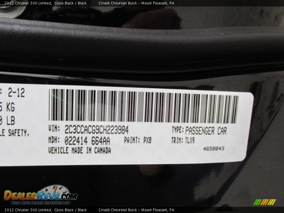 2012 Chrysler 300 Limited Gloss Black / Black Photo #34