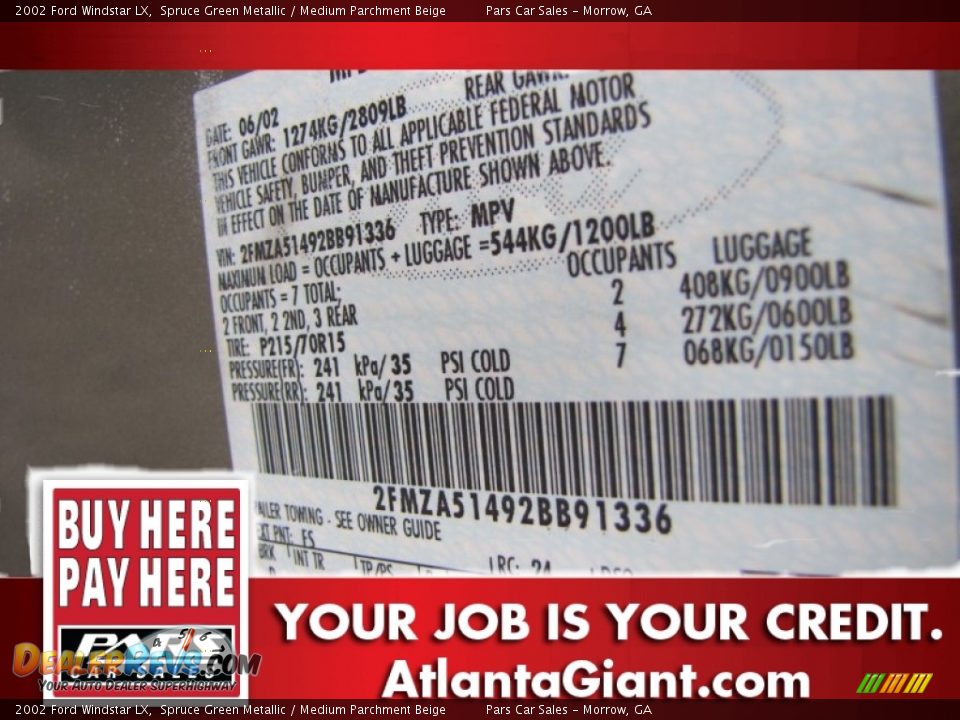 2002 Ford Windstar LX Spruce Green Metallic / Medium Parchment Beige Photo #13