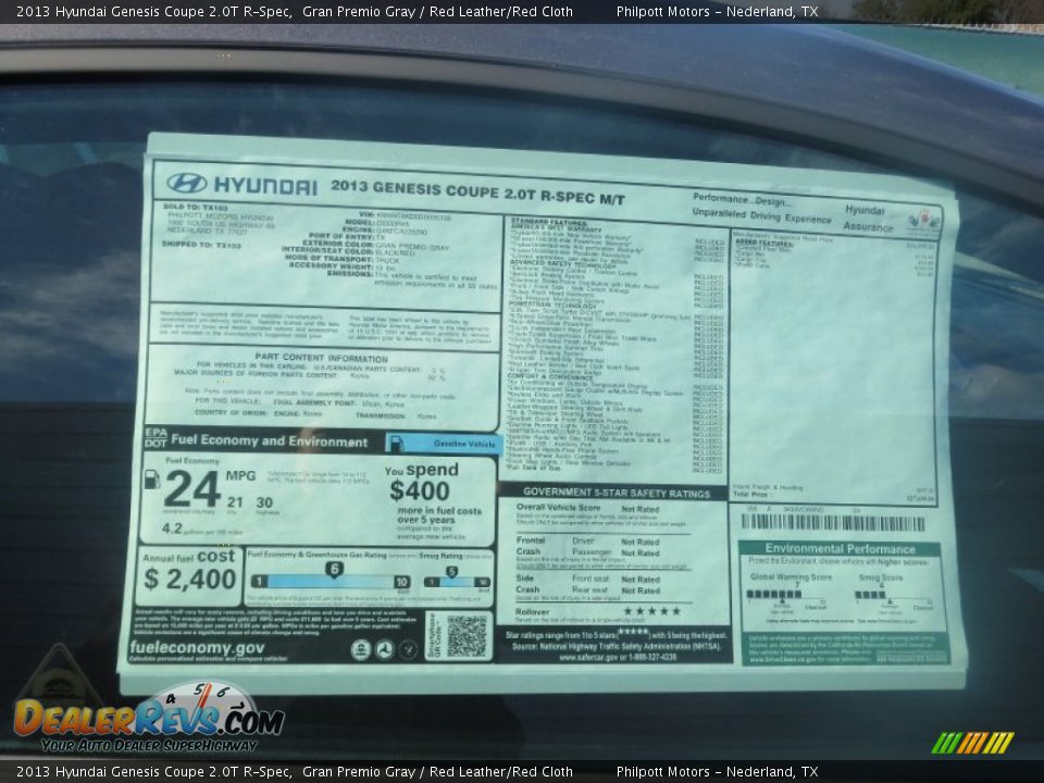 2013 Hyundai Genesis Coupe 2.0T R-Spec Window Sticker Photo #34