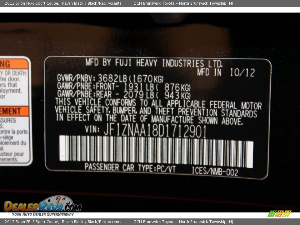 2013 Scion FR-S Sport Coupe Raven Black / Black/Red Accents Photo #12