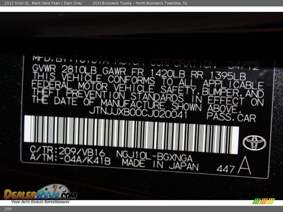 Scion Color Code 209 Black Sand Pearl