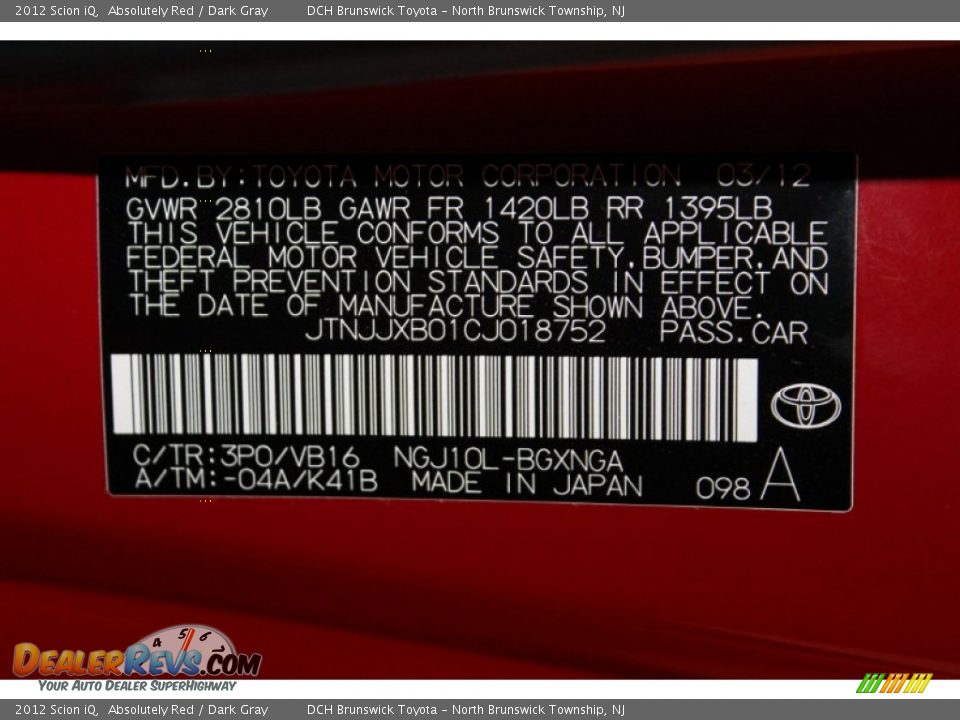 2012 Scion iQ Absolutely Red / Dark Gray Photo #10